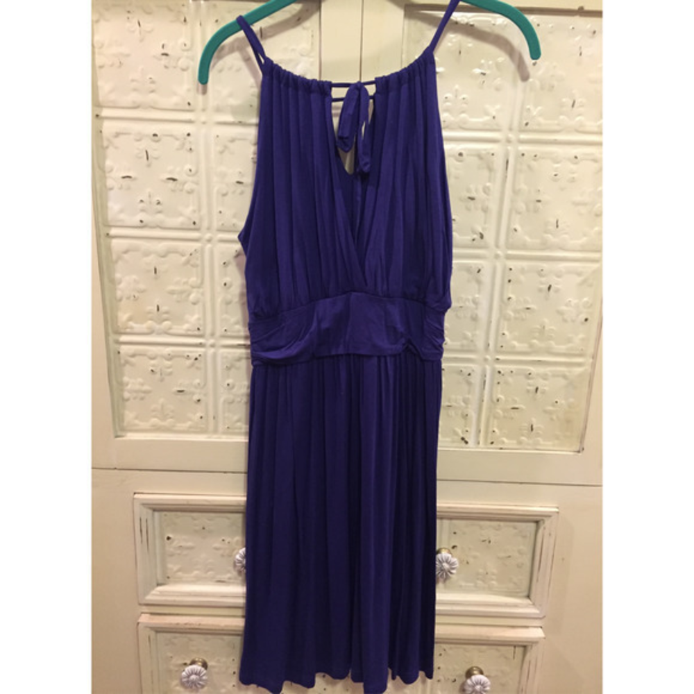 EUC Modcloth Gilli Dress Blue Knit Halter Keyhole Style Size Large